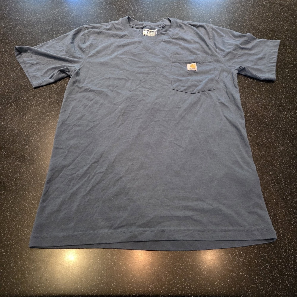 Carhartt Relaxed Fit T-Shirt Small Gray Pocket Work Tee Red Logo Graphic Back